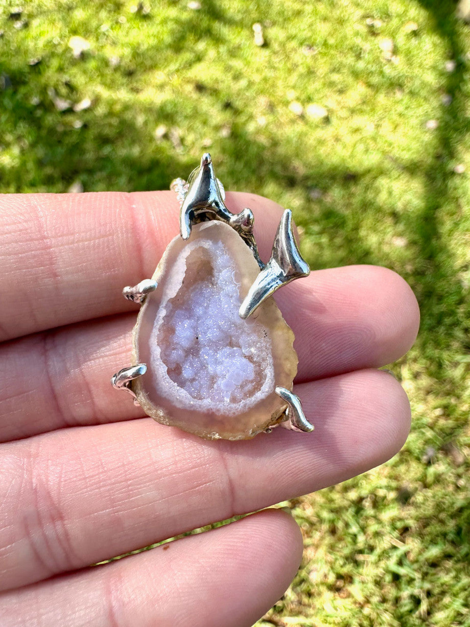 Druzy Quartz Geode Pendant - Silver