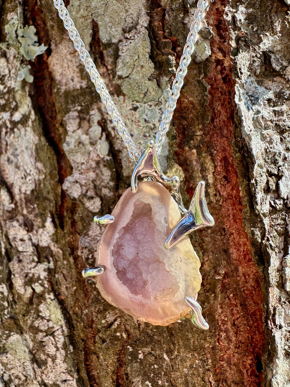 Druzy Quartz Geode Pendant - Silver