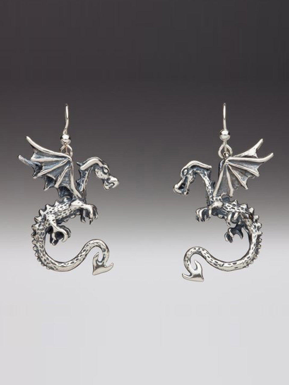 Dragon - Swooping Dragon Earrings - Sterling Silver
