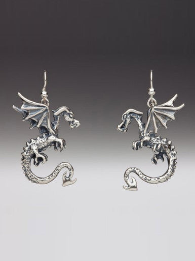 Dragon - Swooping Dragon Earrings - Sterling Silver