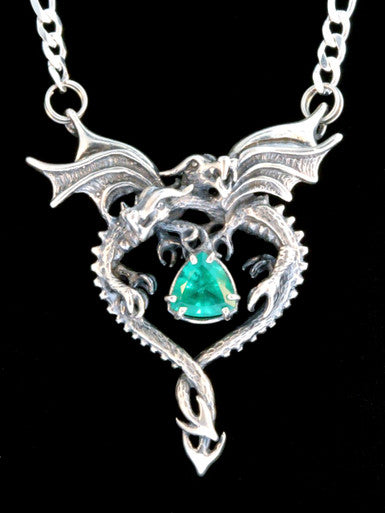 Dragon Heart Pendant with Emerald - Sterling Silver