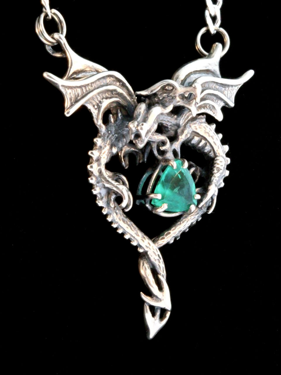 Dragon Heart Pendant with Emerald - Sterling Silver