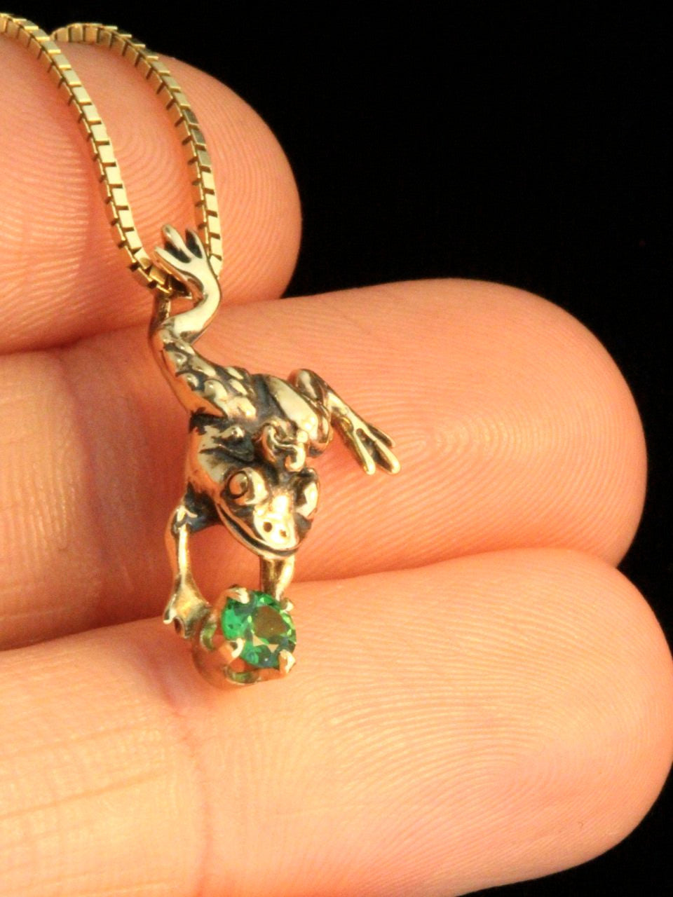 14k Gold Enchanted Frog Charm with Tsavorite