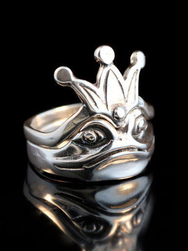Enchanted Frog and Crown Ring- Two Parts -Silver
