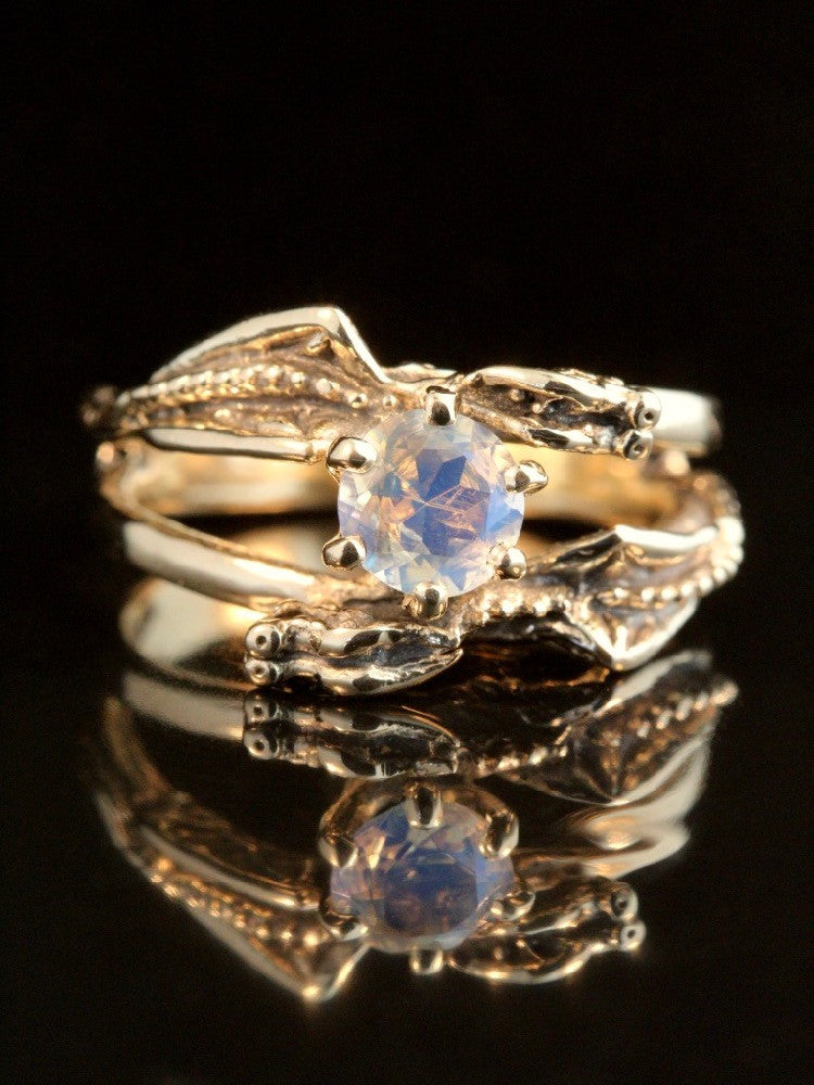 Double Dragon Eternity Ring 14k Gold with Rainbow Moonstone