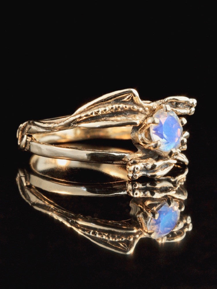 Double Dragon Eternity Ring 14k Gold with Rainbow Moonstone