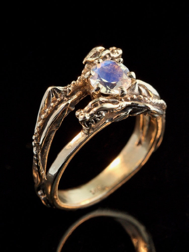 Double Dragon Eternity Ring 14k Gold with Rainbow Moonstone