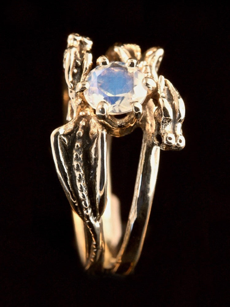 Double Dragon Eternity Ring 14k Gold with Rainbow Moonstone