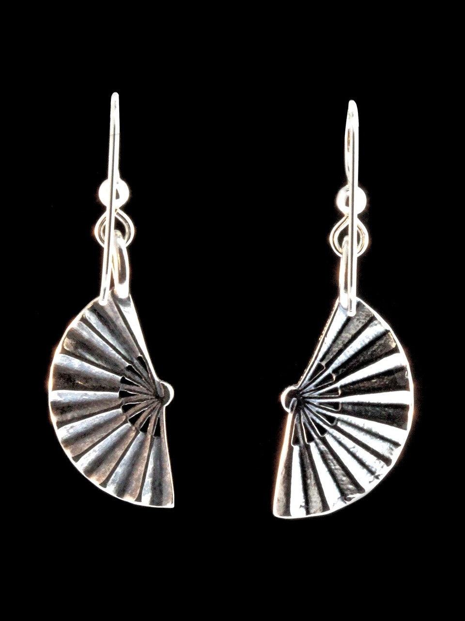 Japanese Fan Earrings - Silver