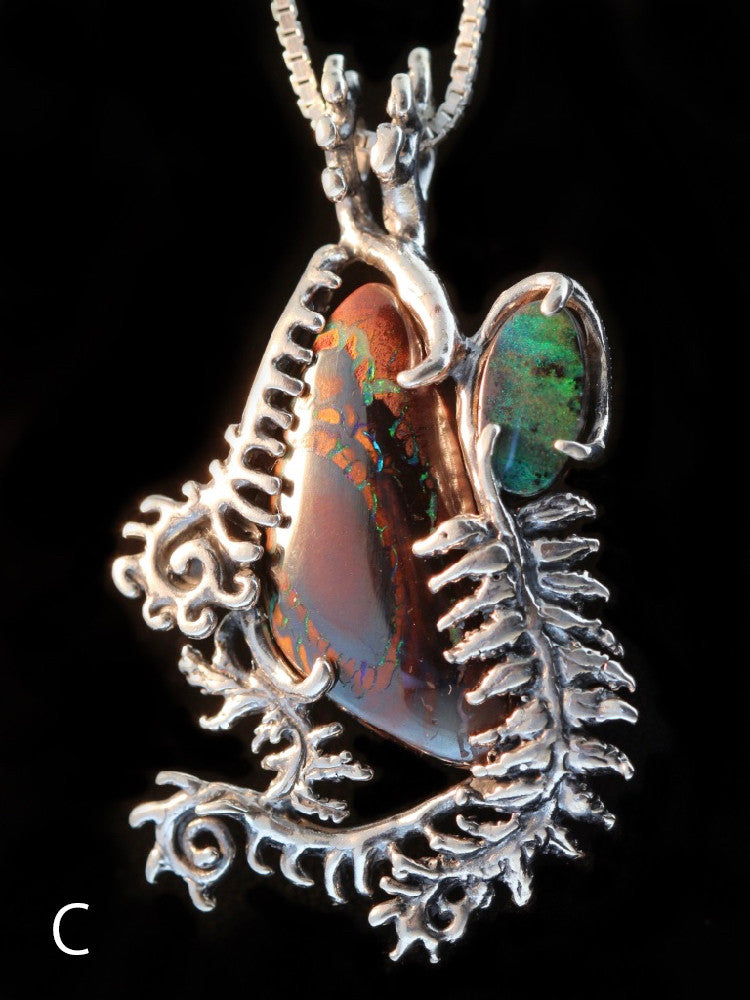 Fern Gully Pendant with Australian Opal in Silver - Option C