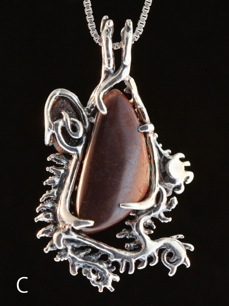 Fern Gully Pendant with Australian Opal in Silver - Option C