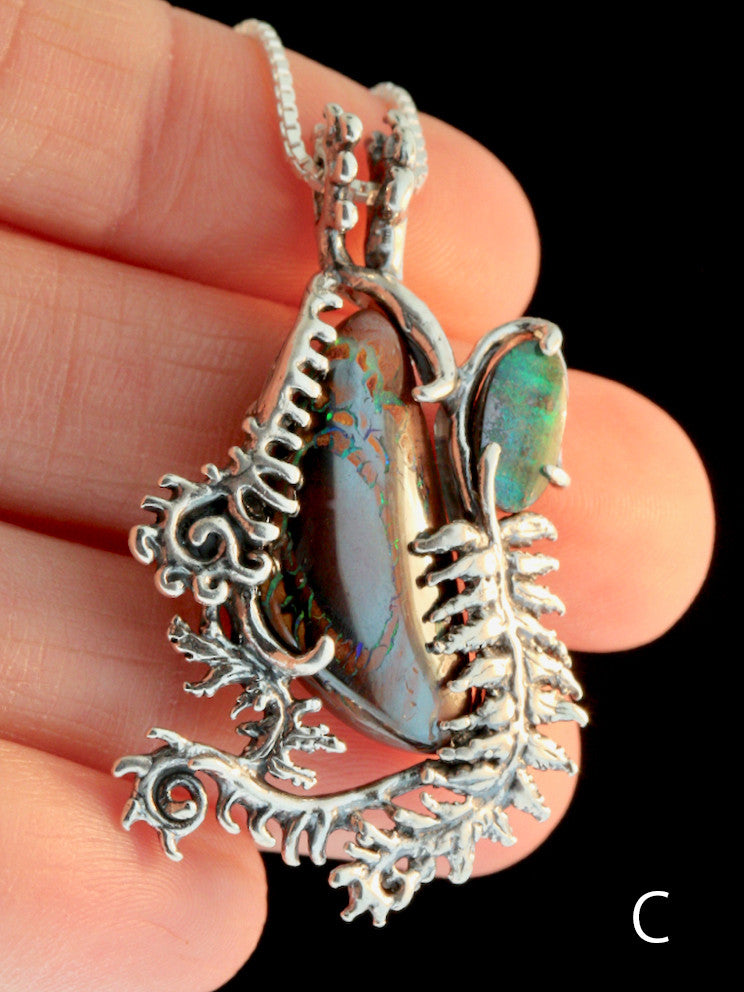 Fern Gully Pendant with Australian Opal in Silver - Option C