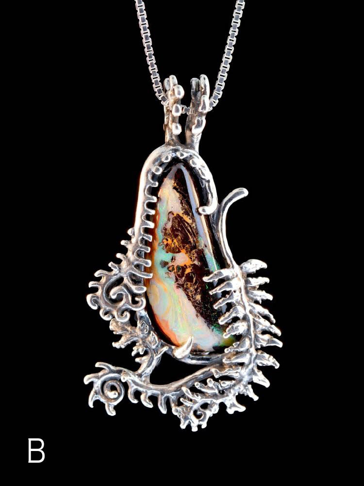Fern Gully Pendant with Australian Opal in Silver - Option B