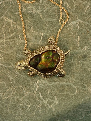 Hobbs, the Fire Agate Tortoise - 18K Gold - SOLD