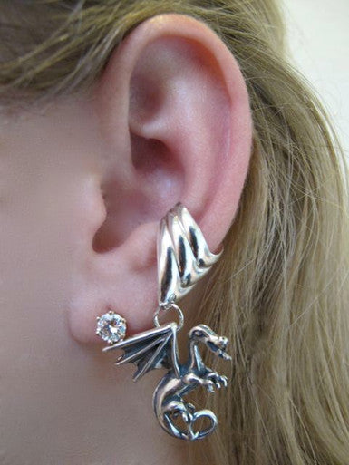 Fire Dragon Ear Cuff Chevron - Silver