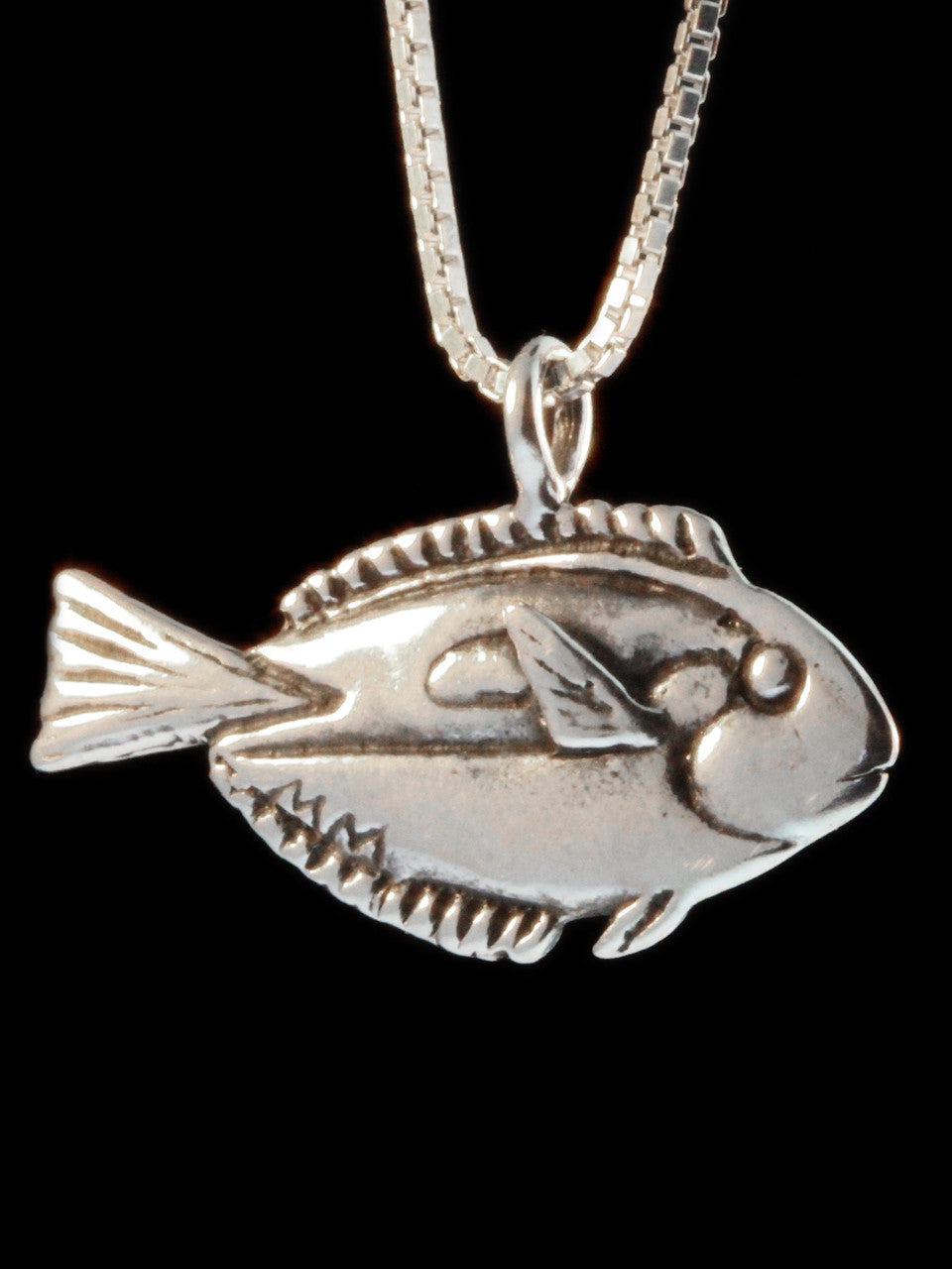Blue Tang Fish Charm Pendant - Sterling Silver