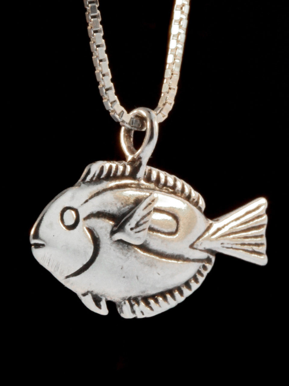 Blue Tang Fish Charm Pendant - Sterling Silver