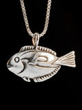 Blue Tang Fish Charm Pendant - Sterling Silver
