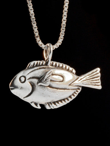 Blue Tang Fish Charm Pendant - Sterling Silver