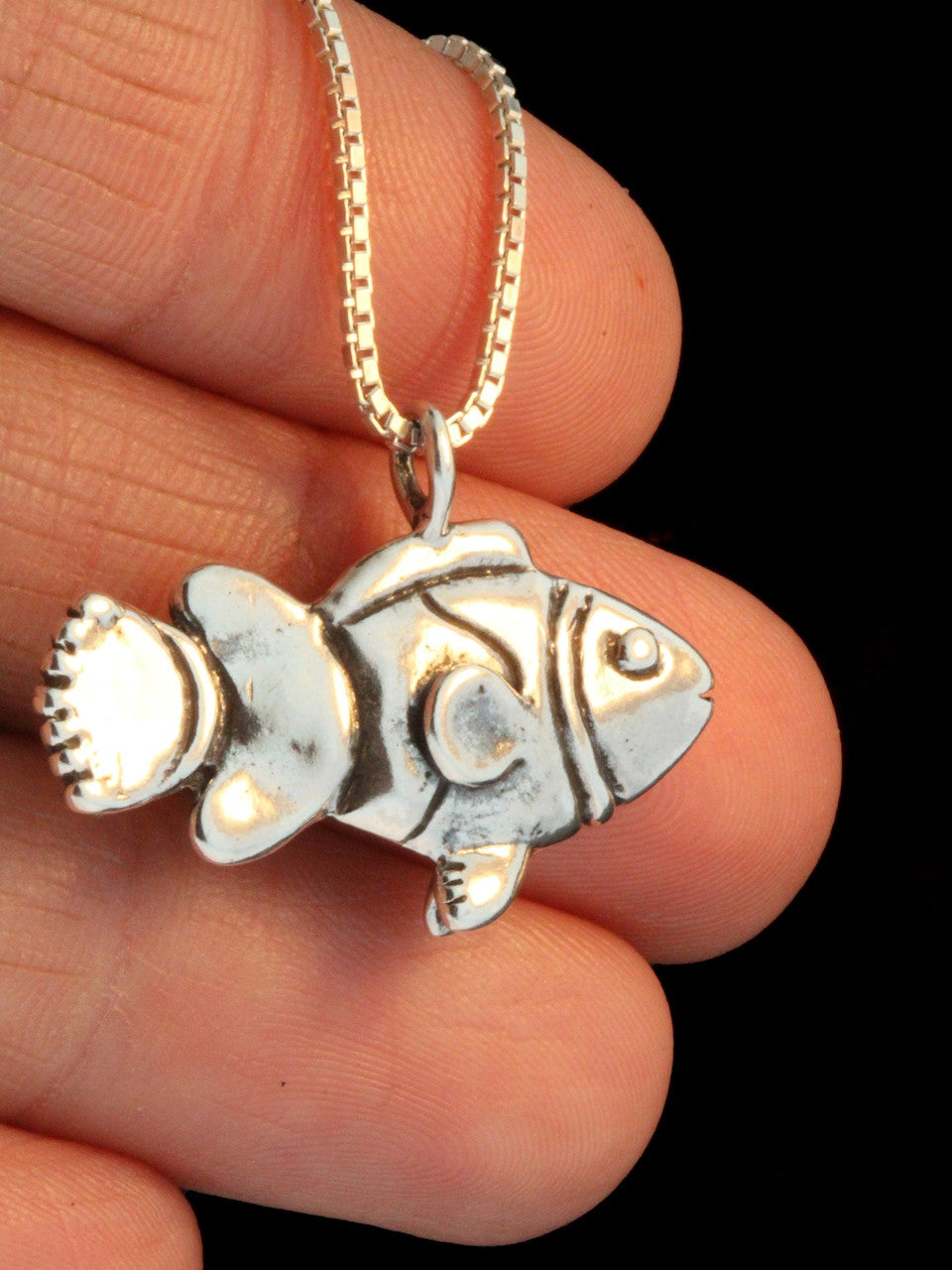 Clown Fish Charm Pendant - Sterling Silver