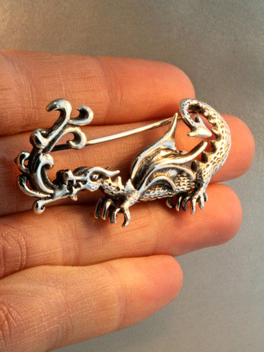 Flame Dragon Pin Silver