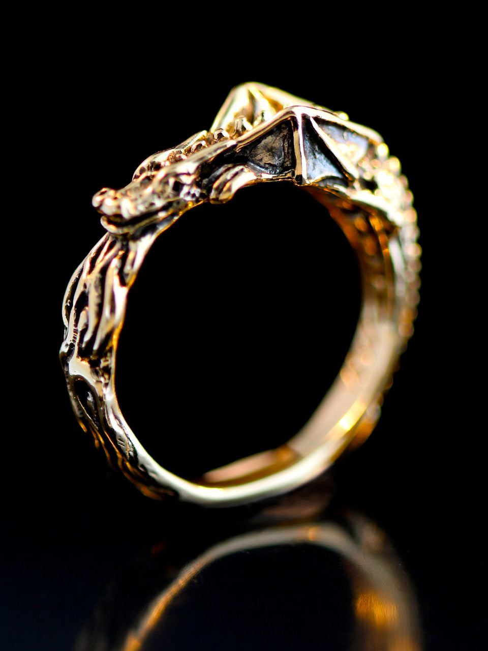 14k Gold Flame Dragon Ring