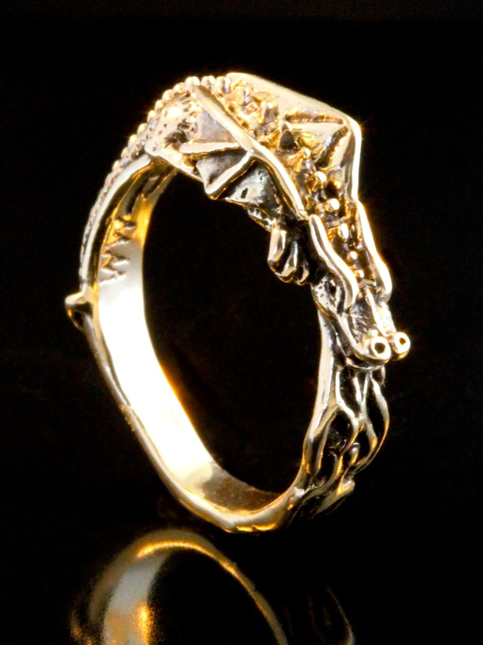 14k Gold Flame Dragon Ring