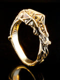 Gold Flame Dragon Ring Band - Solid 14k Gold