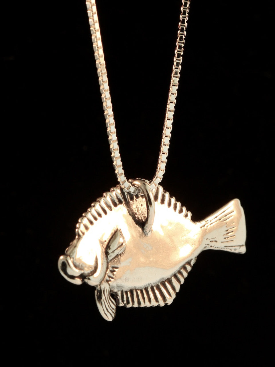 Halibut- Flat Fish Pendant - Sterling Silver