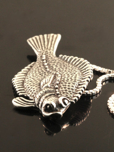Halibut- Flat Fish Pendant - Sterling Silver