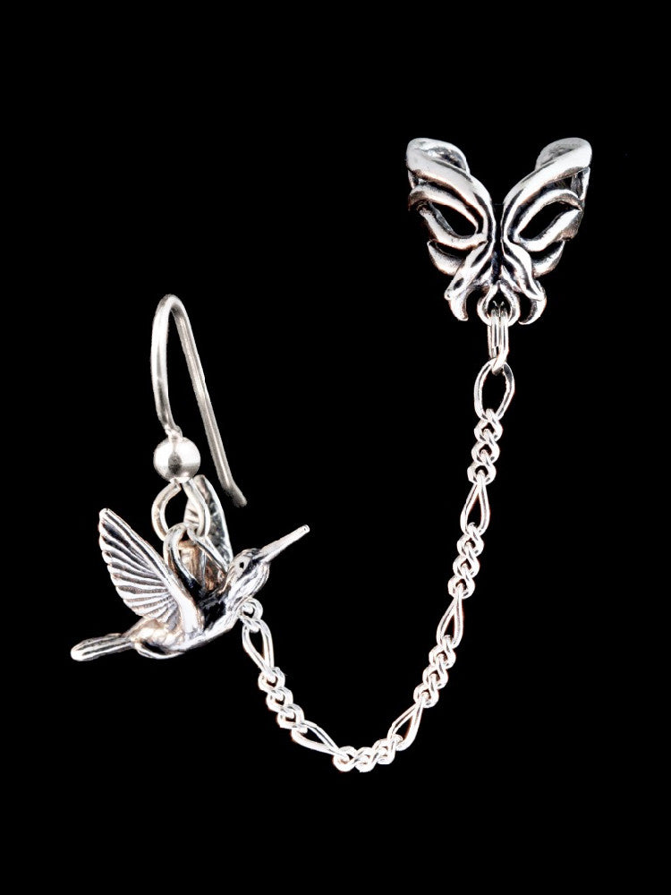 Hummingbird and Flower Ear Cuff Bajoran - Silver