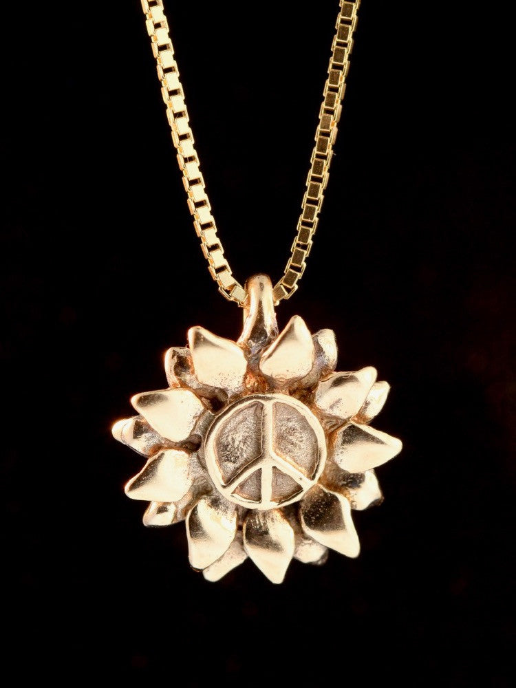 Flower Power Peace Charm - 14K Gold