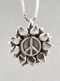 Flower Power Peace Symbol Charm - Silver