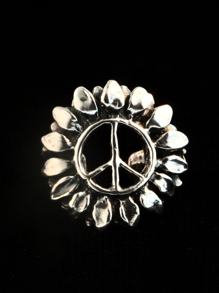 Flower Power Peace Symbol Ear Cuff - Silver
