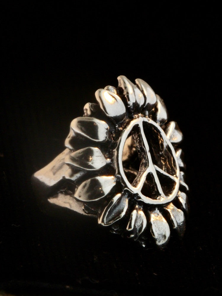 Flower Power Peace Symbol Ear Cuff - Silver