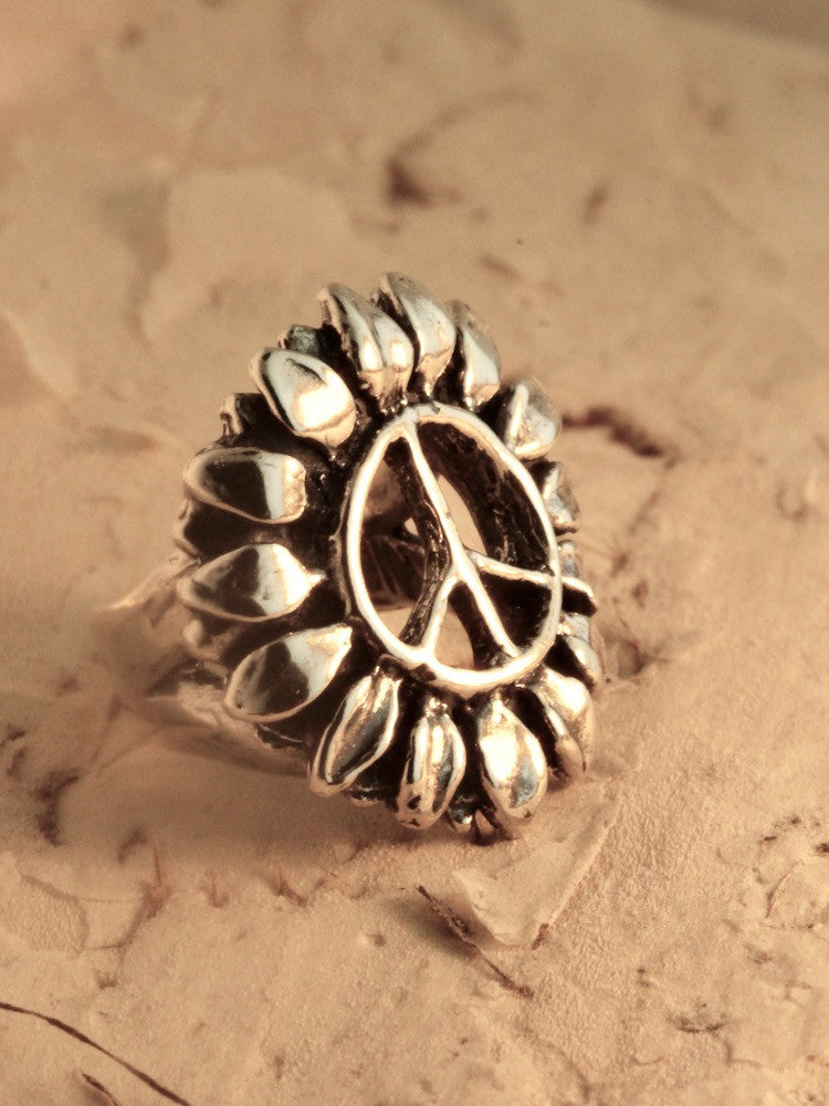 Flower Power Peace Symbol Ear Cuff - Silver