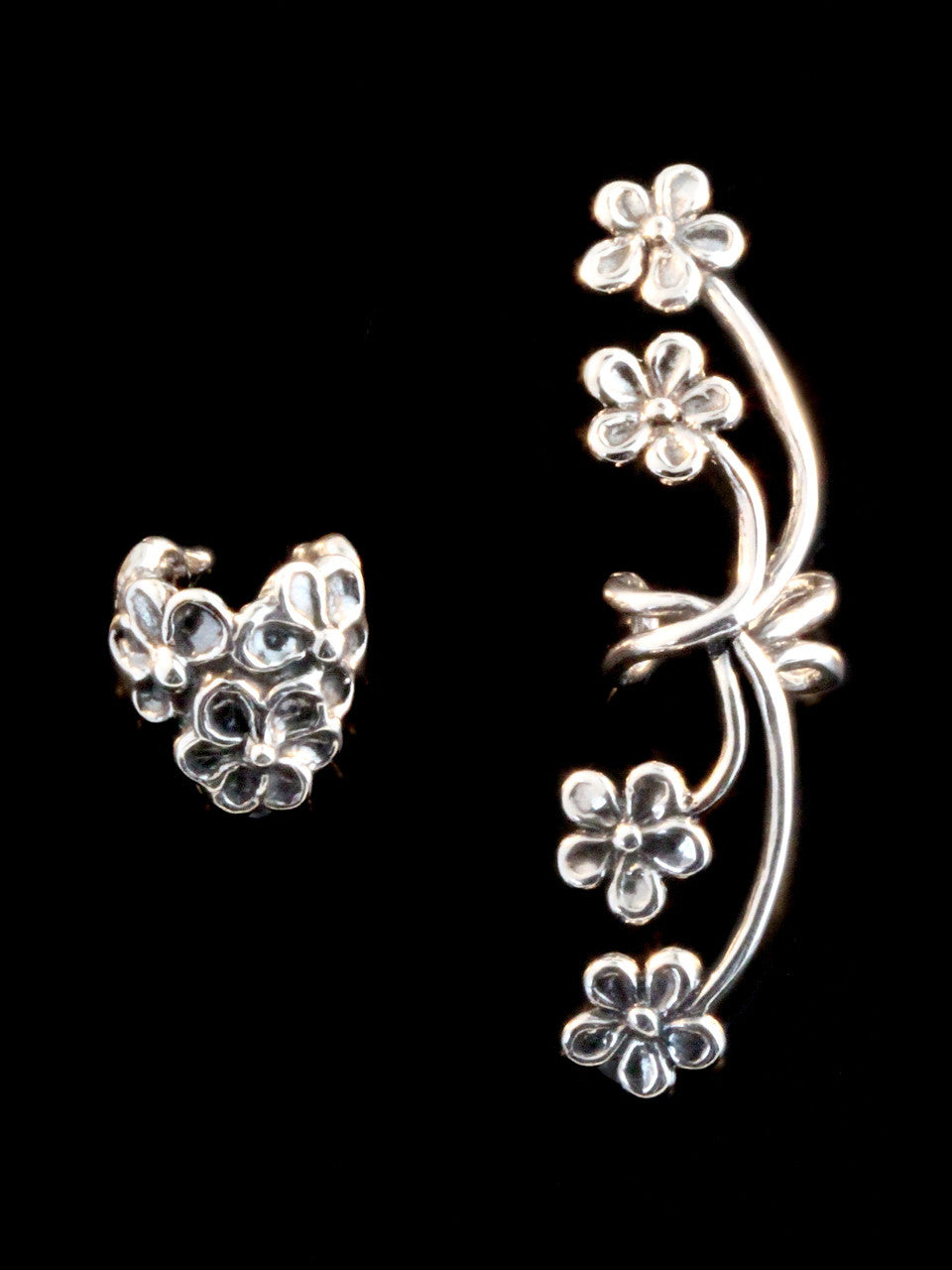 Silver Daisy Love and Silver Forget Me Not Ear Cuff