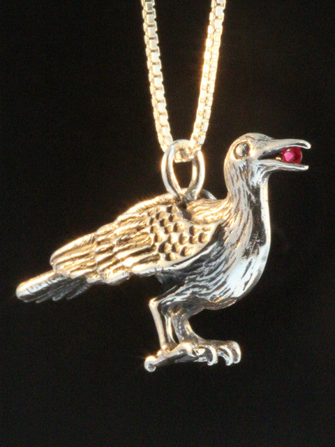 Forward Facing Raven Pendant with Ruby