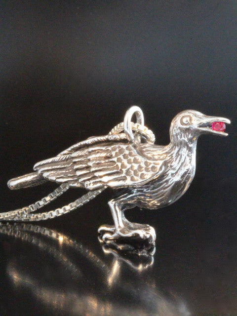 Forward Facing Raven Pendant with Ruby
