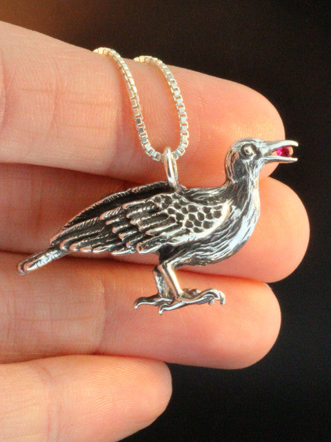 Forward Facing Raven Pendant with Ruby