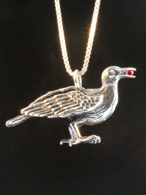 Forward Facing Raven Pendant with Ruby