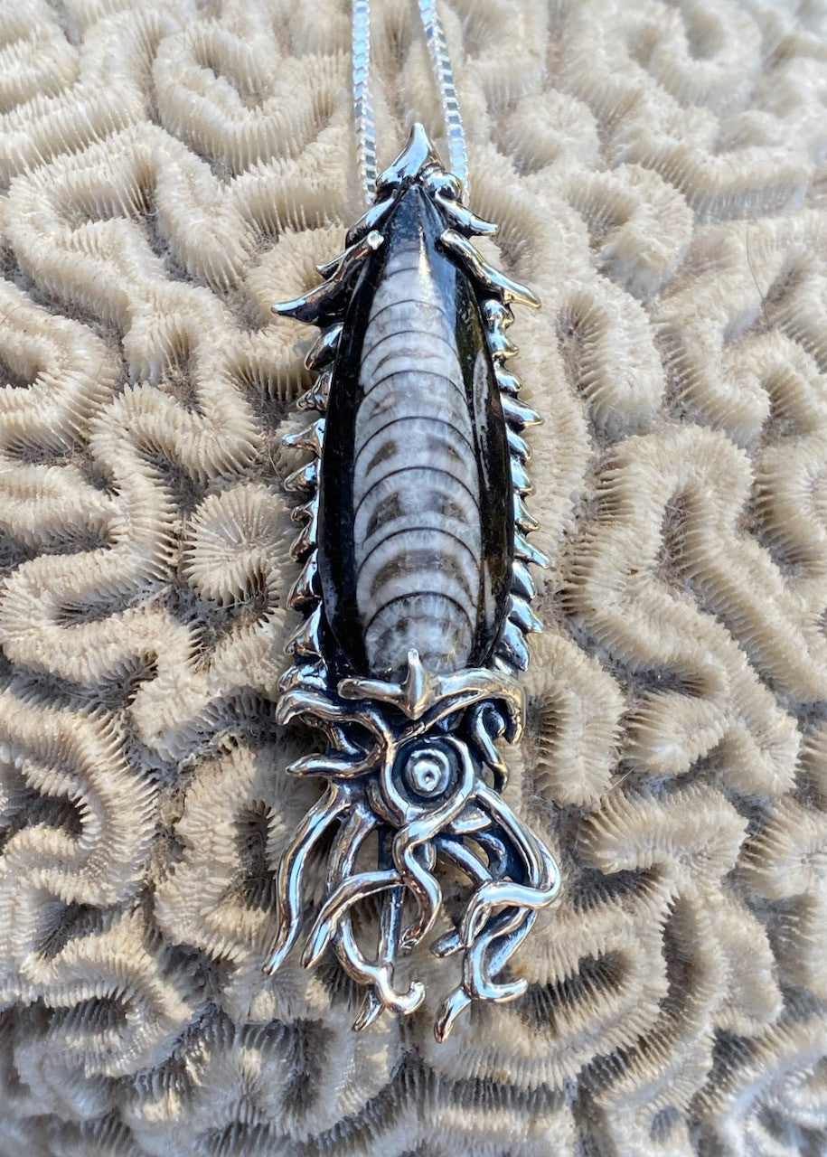 Fossilized Orthoceras Creature Pendant