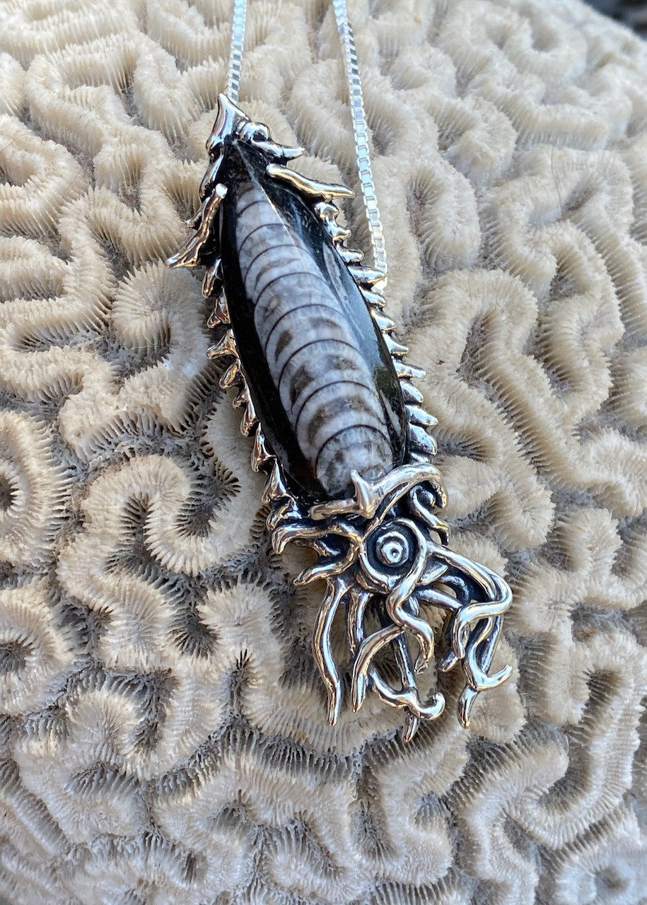 Fossilized Orthoceras Creature Pendant