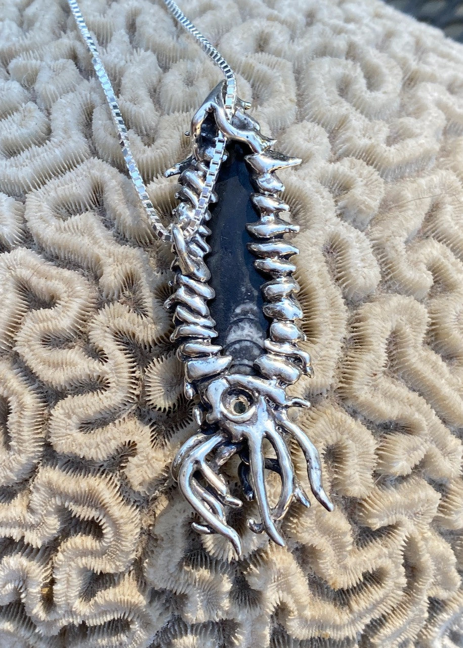 Reverse of Fossilized Orthoceras Creature Pendant