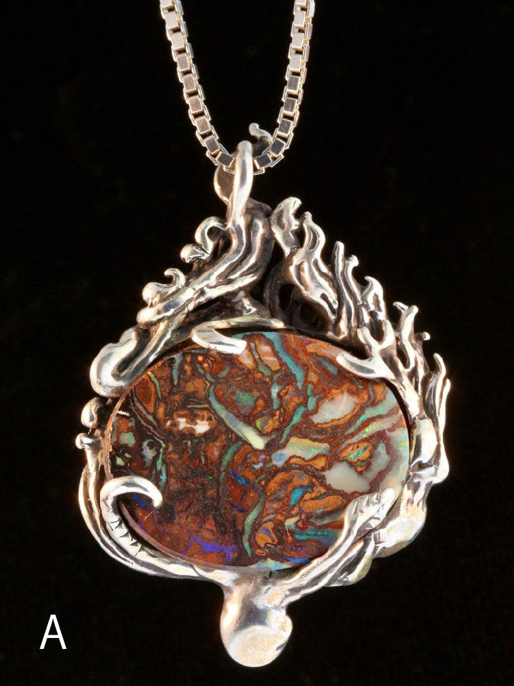 (A) Back side of Four Elements Pendant with Koroit Australian Boulder Opal. No gemstone accent.
