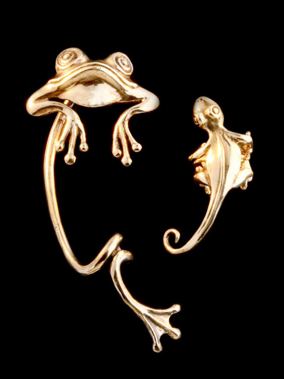 Bronze Curious Frog Ear Wrap and Bronze Gecko Ear Cuff