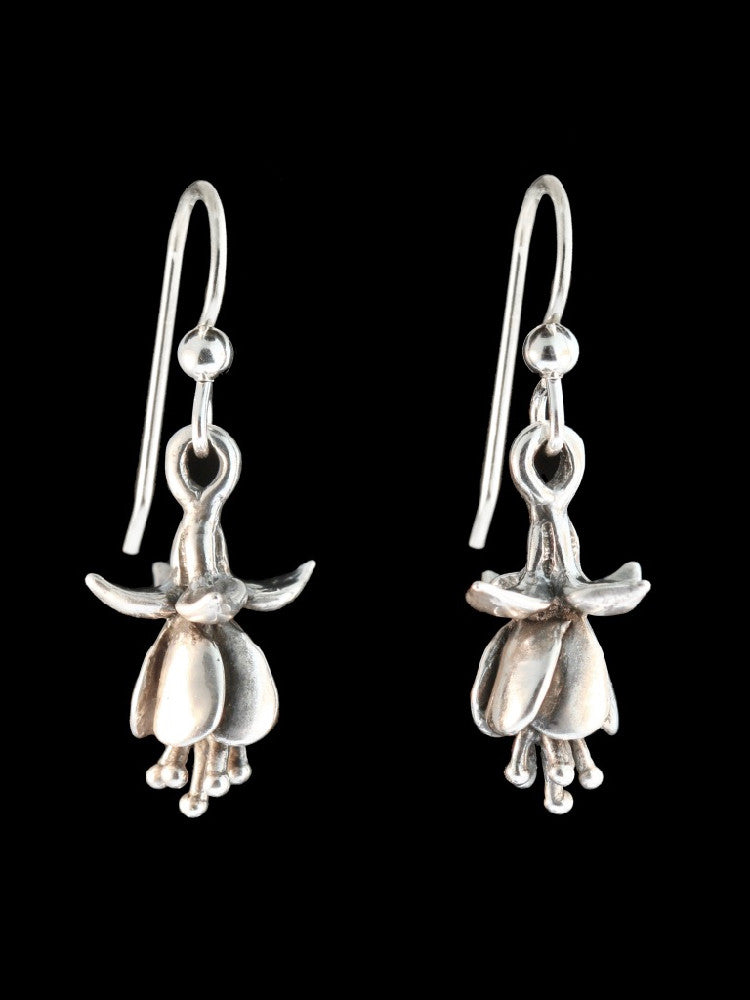 Fuchsia Flower Earrings in Silver