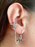 Hummingbird and Fuchsia Flower Ear Cuff Bajoran - Silver