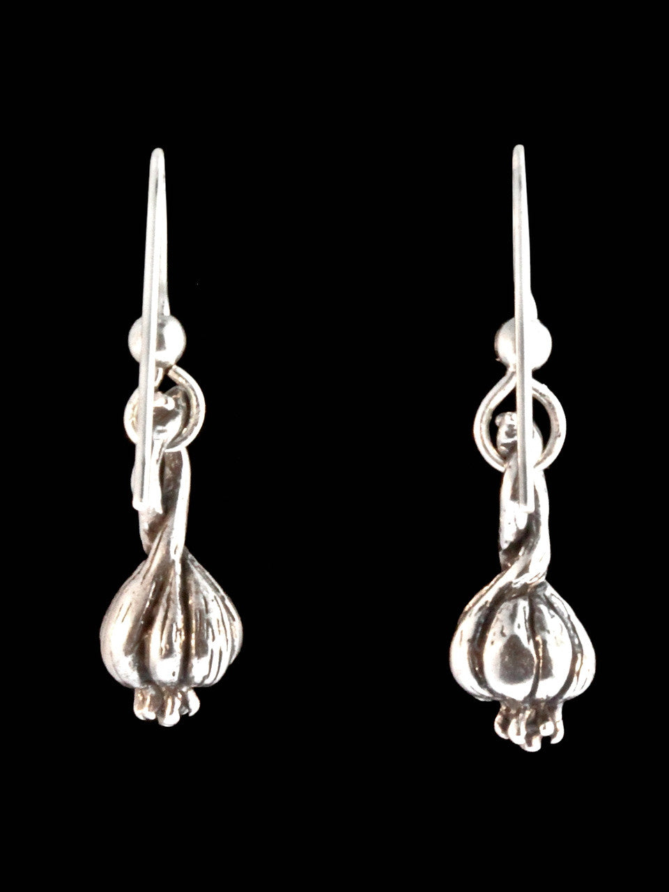 Small Garlic Clove Earrings in Silver