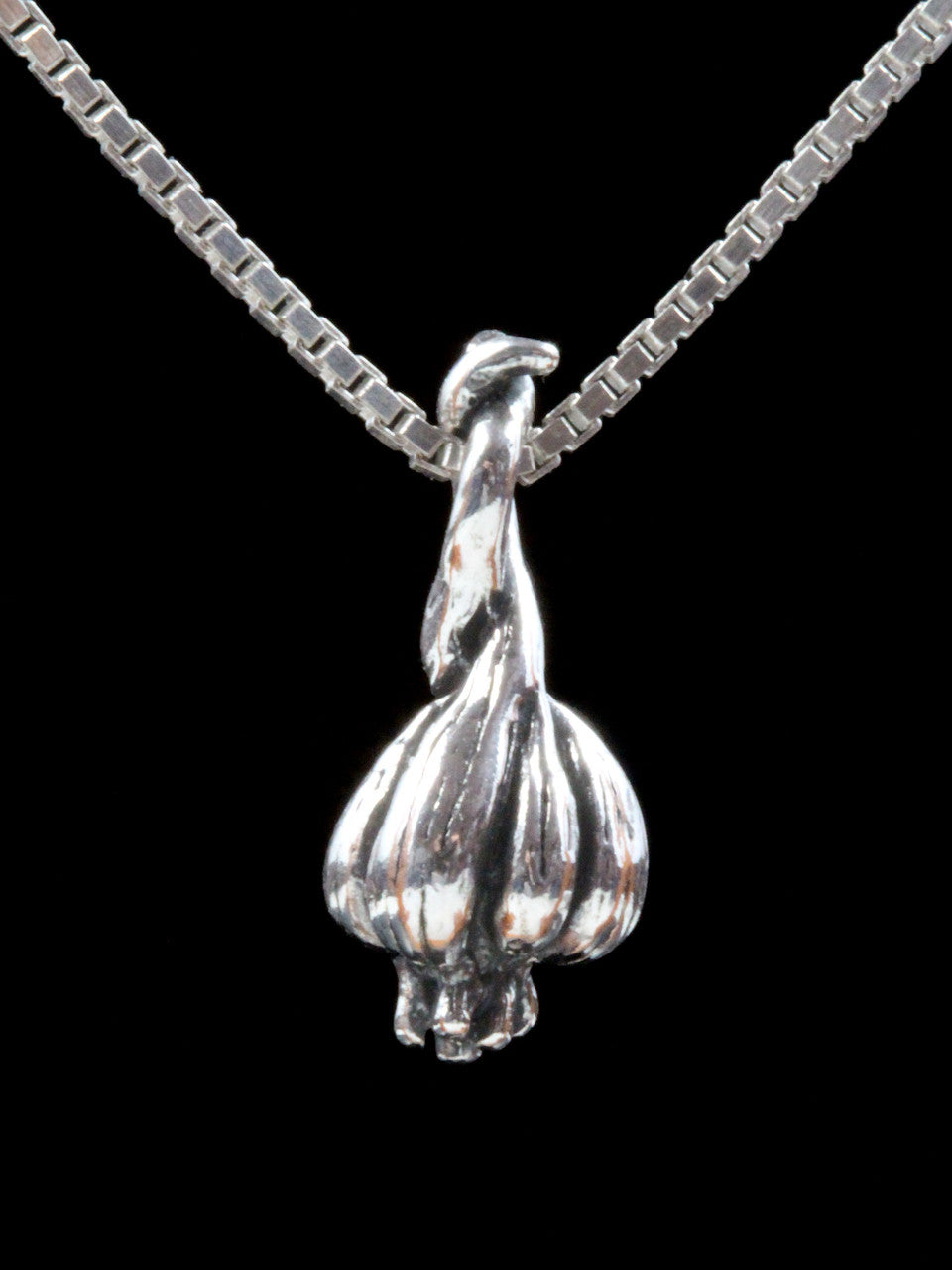 Small Garlic Clove Charm - Silver